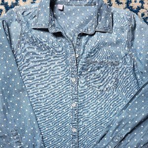 Cute Polka Dot Denim Shirt Sz M